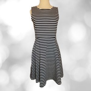 Talbots Fit & Flare Black & White Stripe Dress